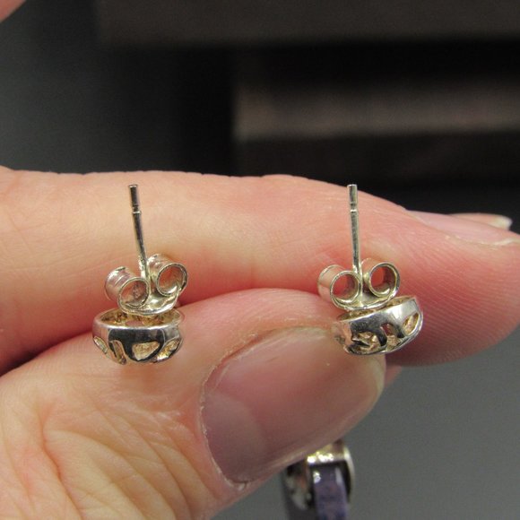 Sterling Silver Swirling Purple Stone Earrings - Picture 3 of 6